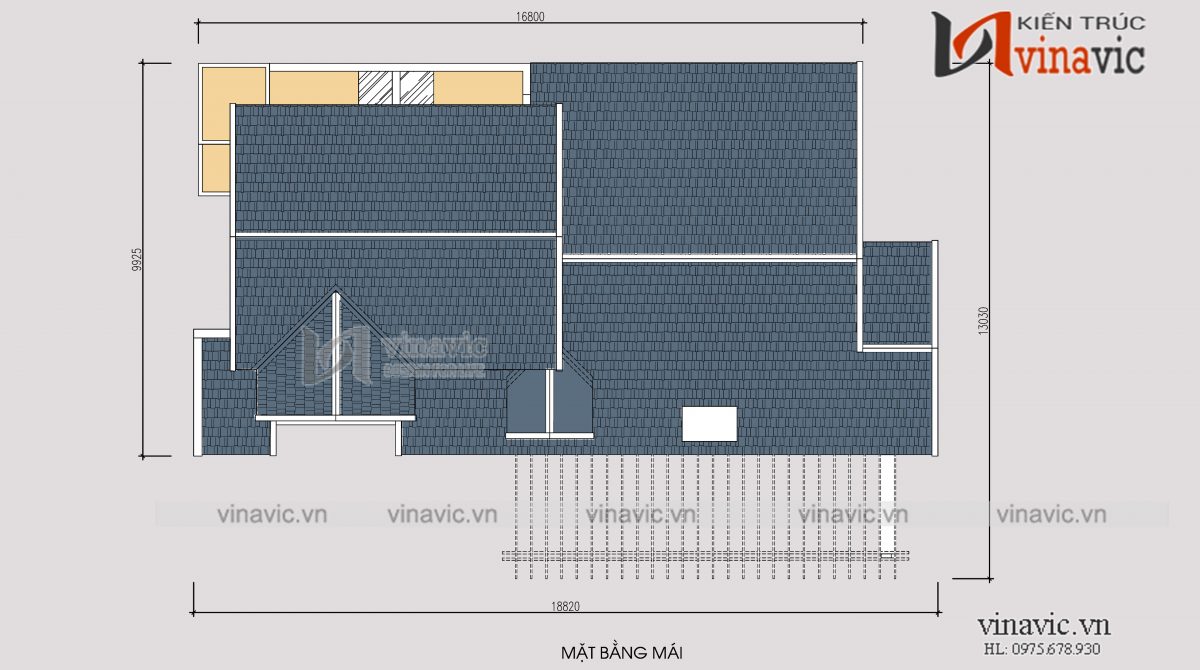 Phương án mặt bằng Mẫu thiết kế nhà 1 tầng 1 tum mặt tiền 9m 4 phòng ngủ hiện đại BT1831