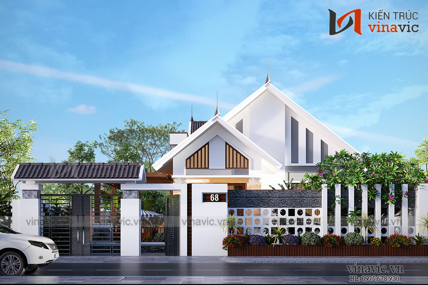 Góc nhìn khác Mẫu thiết kế nhà 1 tầng 1 tum mặt tiền 9m 4 phòng ngủ hiện đại BT1831