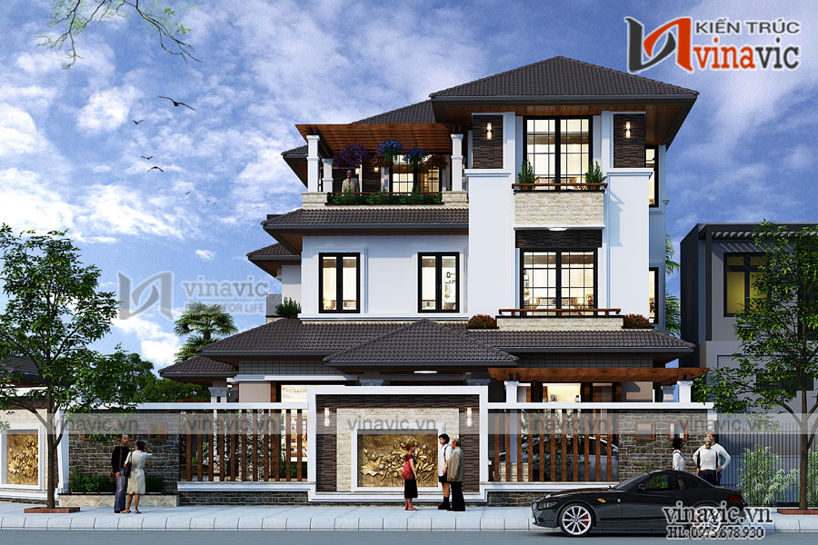 Phối cảnh chính Mẫu nhà biệt thự 3 tầng 2 mặt tiền hiện đại