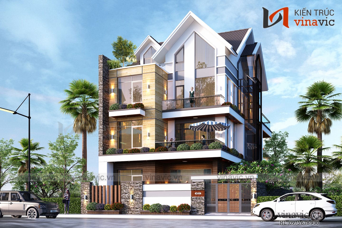 Phối cảnh góc nhìn chính của Mẫu thiết kế cải tạo biệt thự 3 tầng