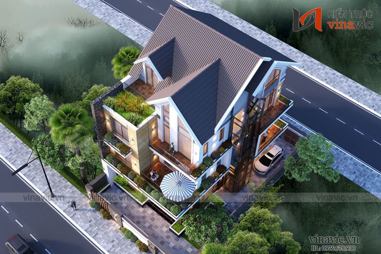 Phối cảnh góc nhìn tổng thể của Mẫu thiết kế cải tạo biệt thự 3 tầng