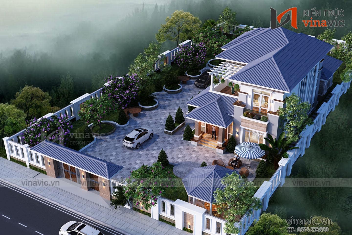 Mẫu thiết kế biệt thự 2 tầng 2 mặt tiền 10m tổng diện tích 240m2 