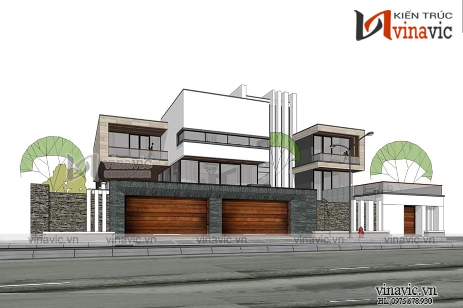 Phối cảnh mặt phải mẫu Biệt thự Singapore phong cách hiện đại