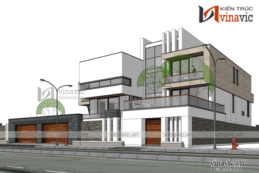 Phối cảnh mặt phải mẫu Biệt thự Singapore phong cách hiện đại