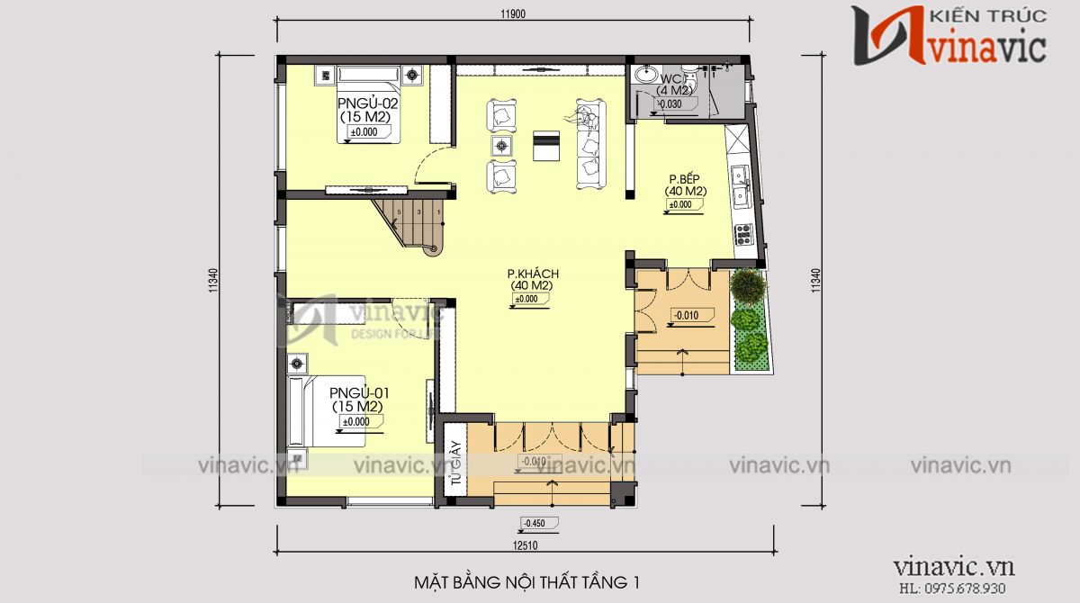 Mặt bằng công năng tầng 1 mẫu nhà Hàn Quốc 2 tầng đầy đủ tiện nghi