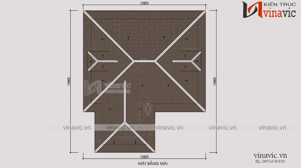 Mặt bằng mái nhà vuông 300m2 3 phòng ngủ 2 mặt tiền ở Sơn La