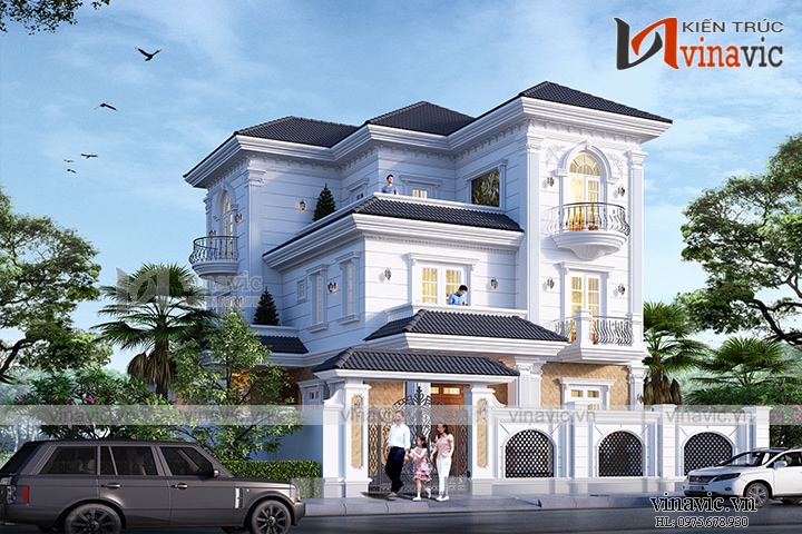 Góc khác Biệt thự 3 tầng 120m2 mặt tiền 10m 6 phòng ngủ thiết kế tân cổ điển