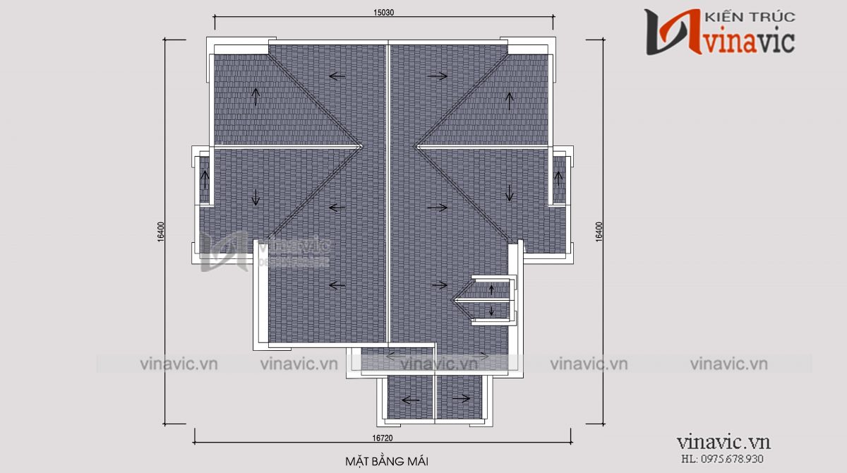 Mặt bằng mái nhà vườn 1 tầng 4 phòng ngủ 240m2 chi phí đầu tư khoảng 1.5 tỷ BT1904