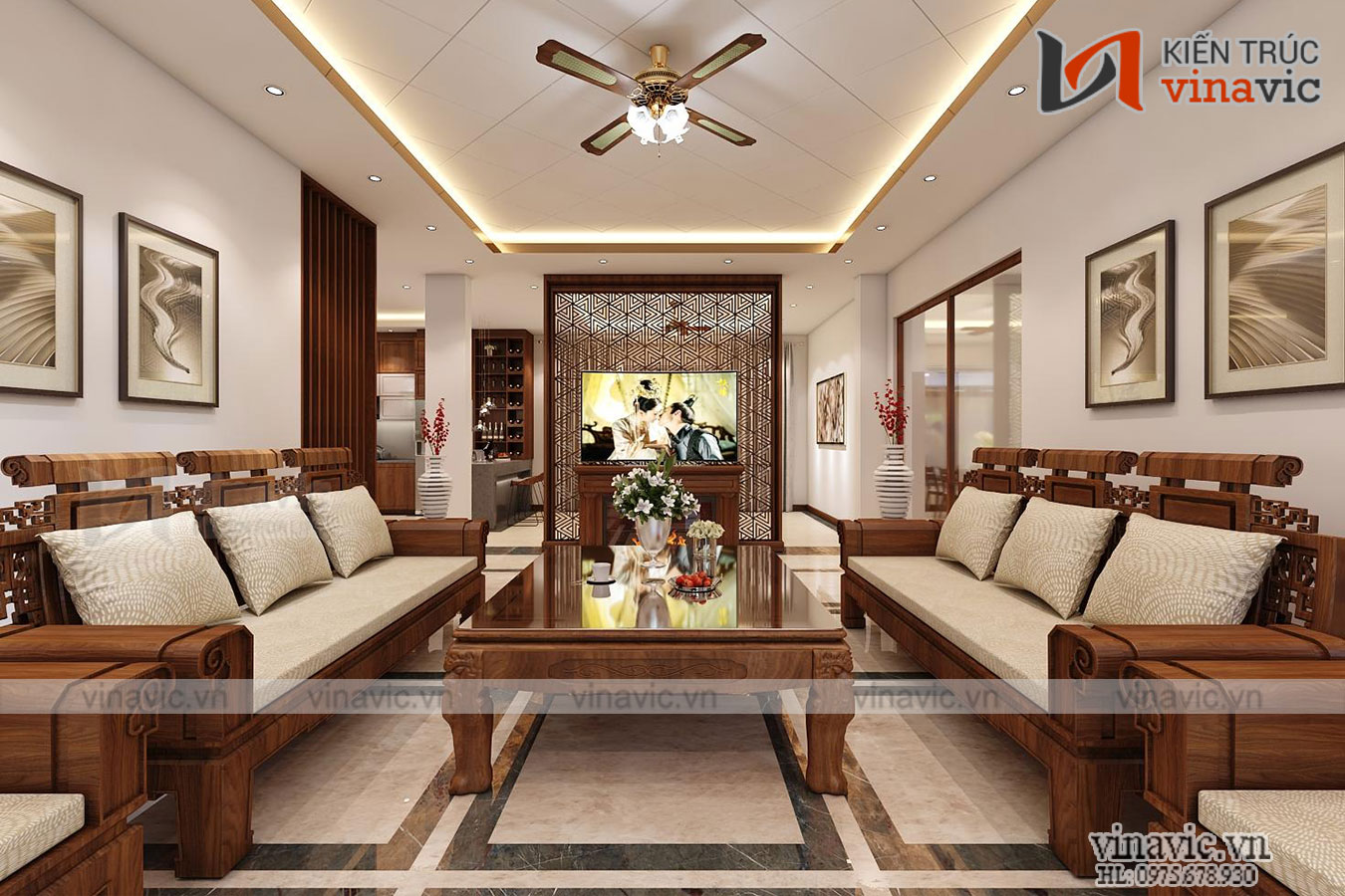 Nội thất phòng khách nhà vuông 3002 3 phòng ngủ 2 tầng