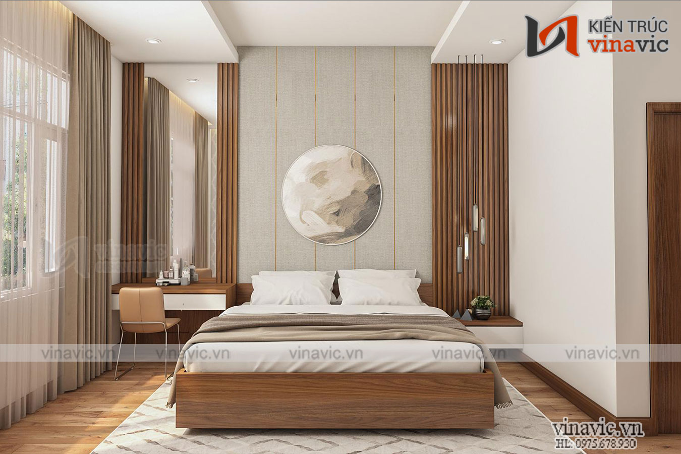 Nội thất phòng ngủ nhà vuông 3002 3 phòng ngủ 2 tầng