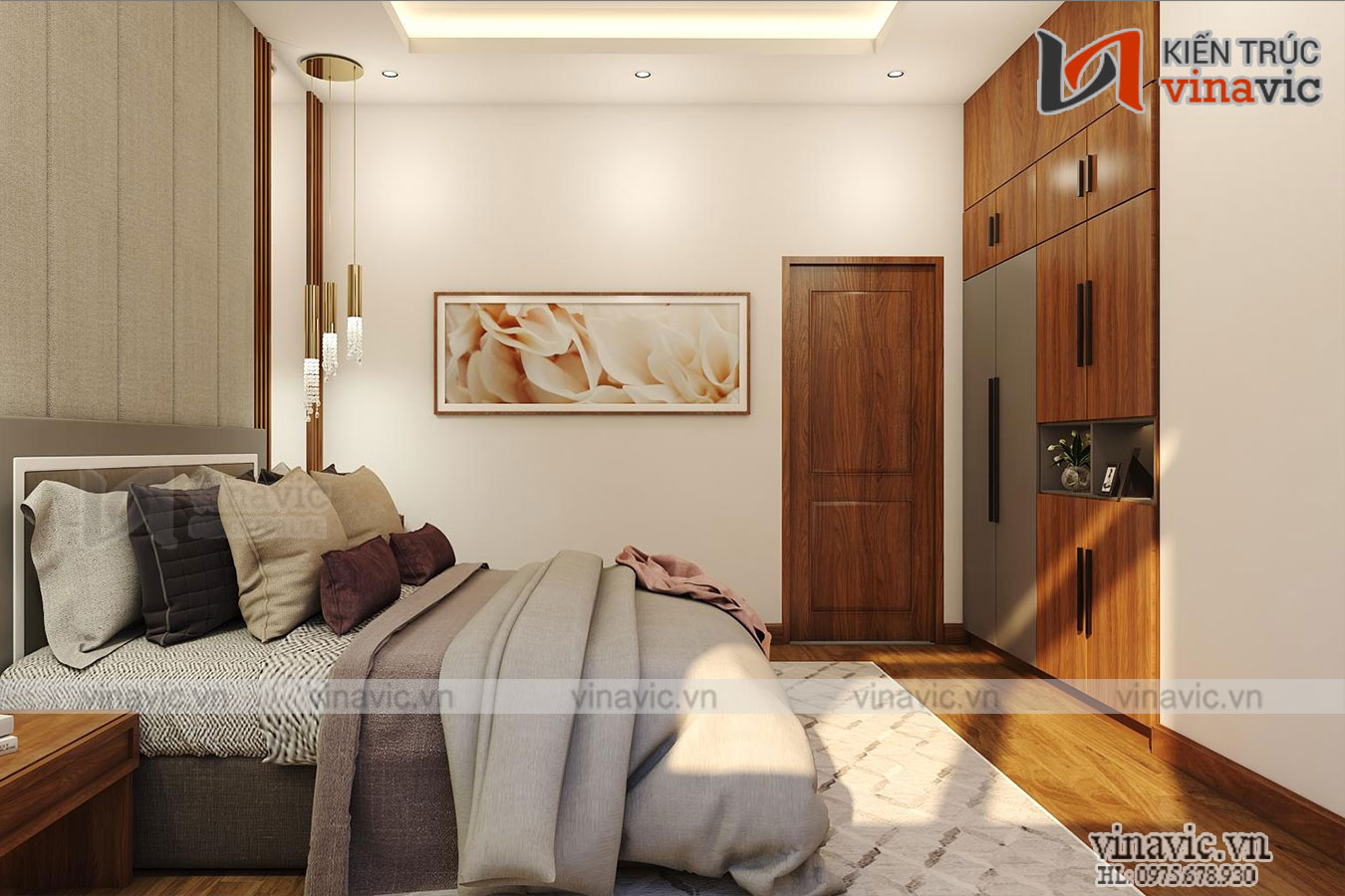 Nội thất phòng ngủ nhà vuông 3002 3 phòng ngủ 2 tầng