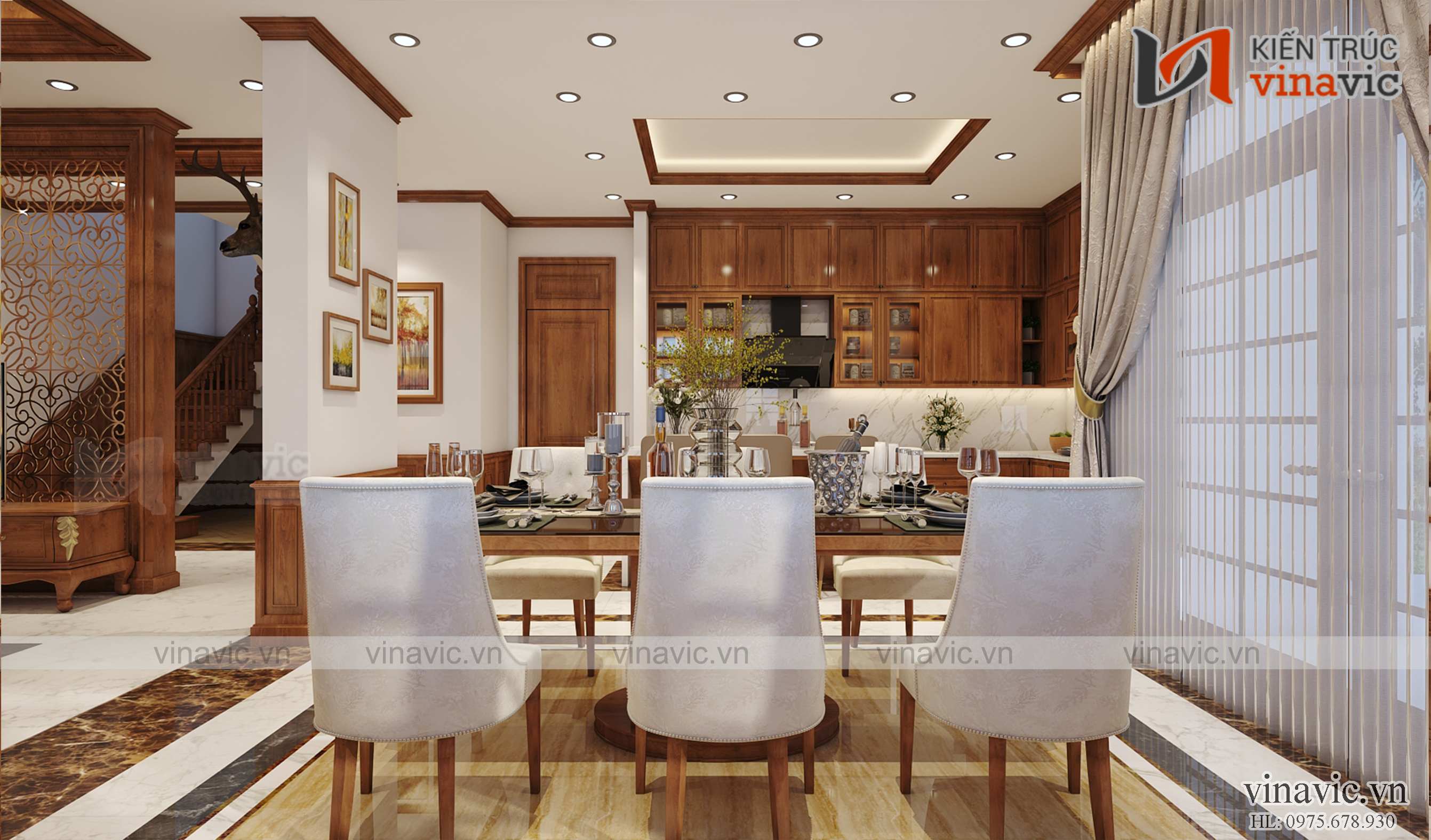 Nội thất phòng ăn Siêu phẩm nhà đẹp 2 tầng làm bằng gỗ Conwood kết hợp xi măng giả gỗ tại Lạng Sơn