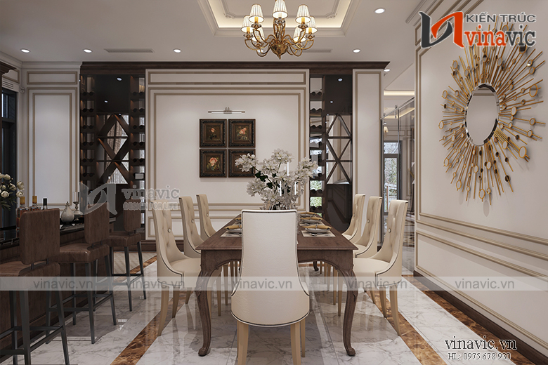 Nội thất phòng ăn biệt thự mang tone màu trầm ấm đầy ấn tượng NTBT 1802