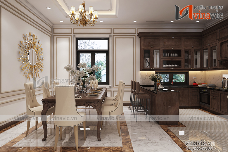 Nội thất bếp ăn biệt thự mang tone màu trầm ấm đầy ấn tượng NTBT 1802