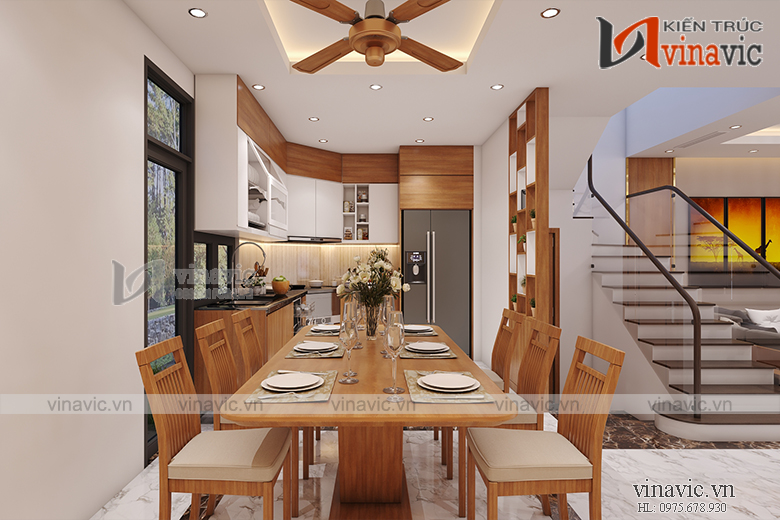 Góc nhìn 2 nội thất phòng ăn nhà ống mang phong cách hiện đại NTNO1621