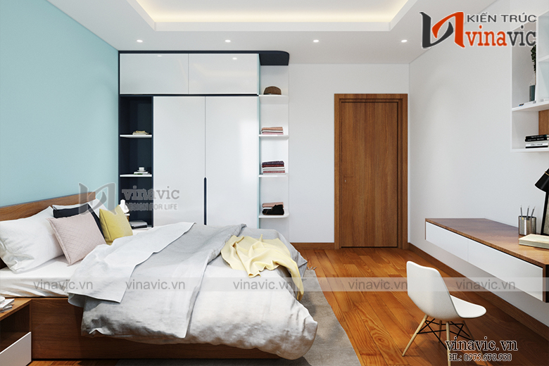 Góc nhìn 2 nội thất phòng ngủ 2 nhà ống mang phong cách hiện đại NTNO1621