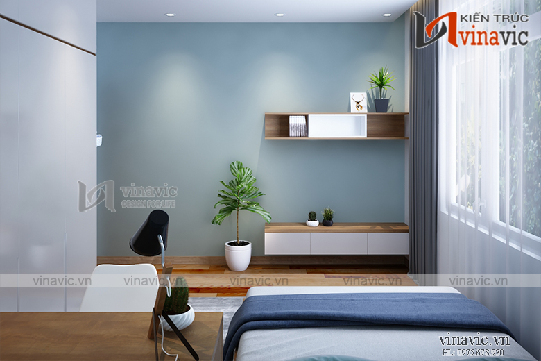 Góc nhìn 2 nội thất phòng ngủ 3 nhà ống mang phong cách hiện đại NTNO1621