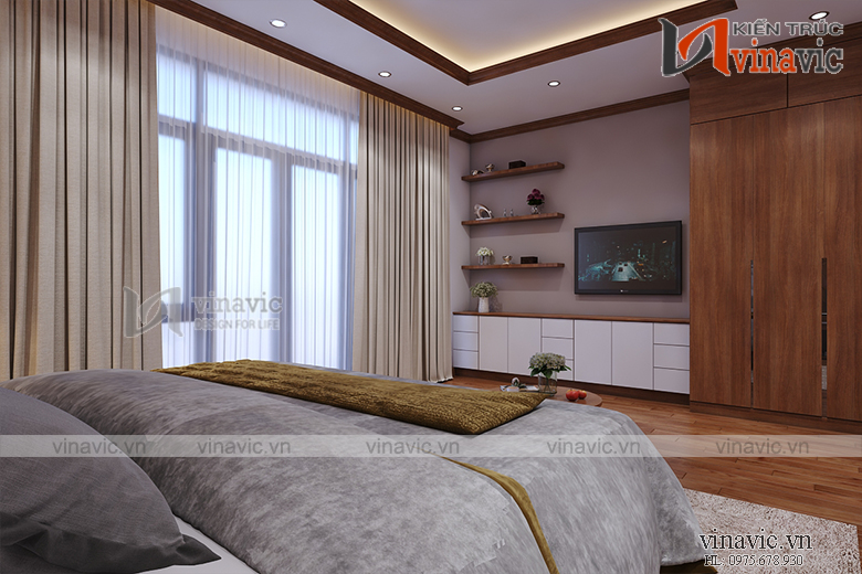 Góc nhìn 3 nội thất phòng ngủ 1 nhà ống mang phong cách hiện đại NTNO1621