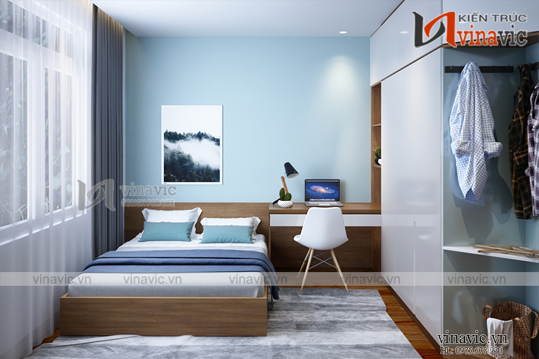 Góc nhìn 3 nội thất phòng ngủ 3 nhà ống mang phong cách hiện đại NTNO1621