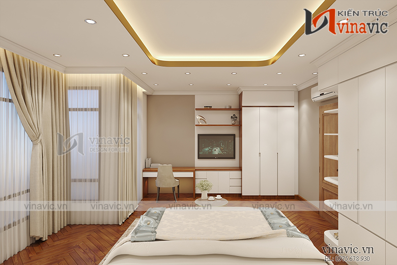 Góc nhìn 3 nội thất phòng ngủ 4 nhà ống mang phong cách hiện đại NTNO1621