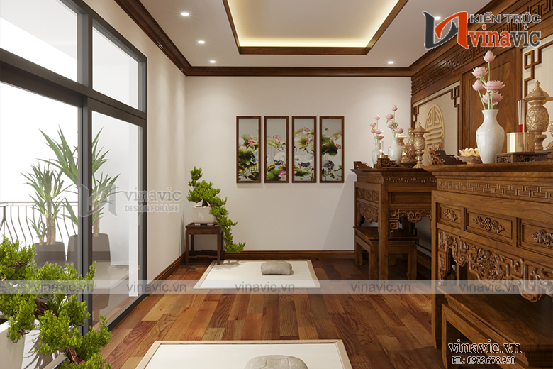 Góc nhìn 4 nội thất phòng thờ nhà ống mang phong cách hiện đại NTNO1621