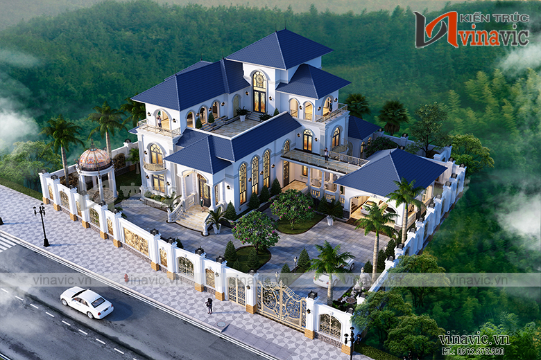 Góc nhìn tổng thể mẫu villa 3 tầng mang phong cách tân cổ điển BT1907