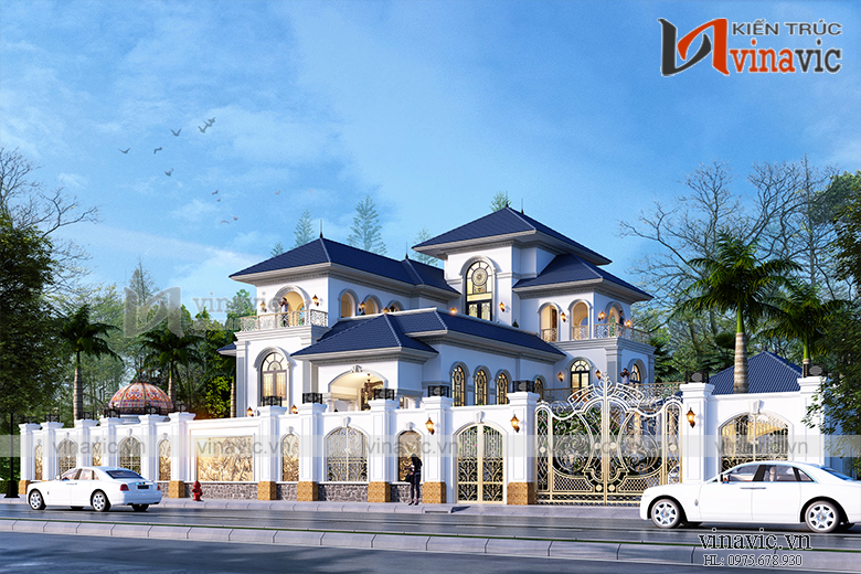 Góc nhìn từ ngoài mẫu villa 3 tầng mang phong cách tân cổ điển BT1907