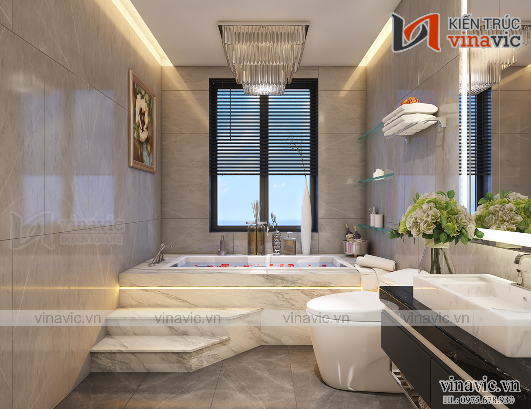 Nội thất phòng tắm Biệt thự 3 tầng 4 phòng ngủ BT1908 mang phong cách hiện đại đầy đủ tiện nghi.