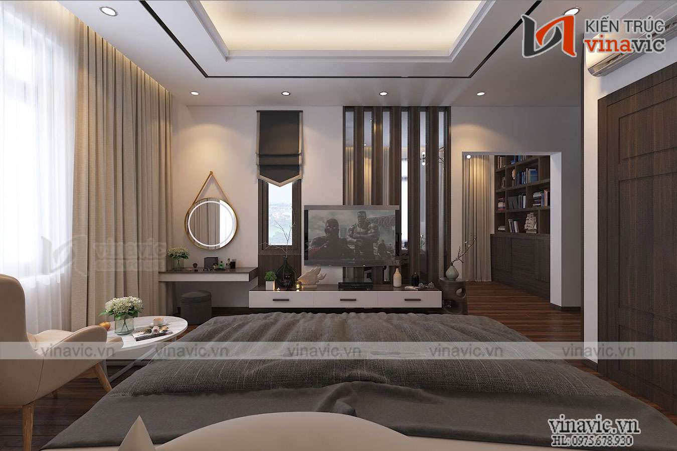  Nội thất phòng ngủ mẫu nhà 2 tầng đẹp mái thái hiện đại