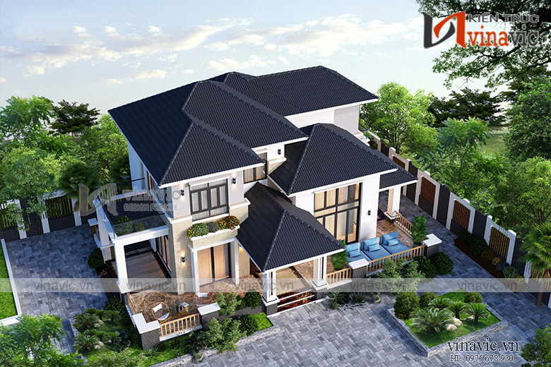 Phối cảnh góc nhìn khác Biệt thự 2 tầng 200m2 3 phòng ngủ 17x12m