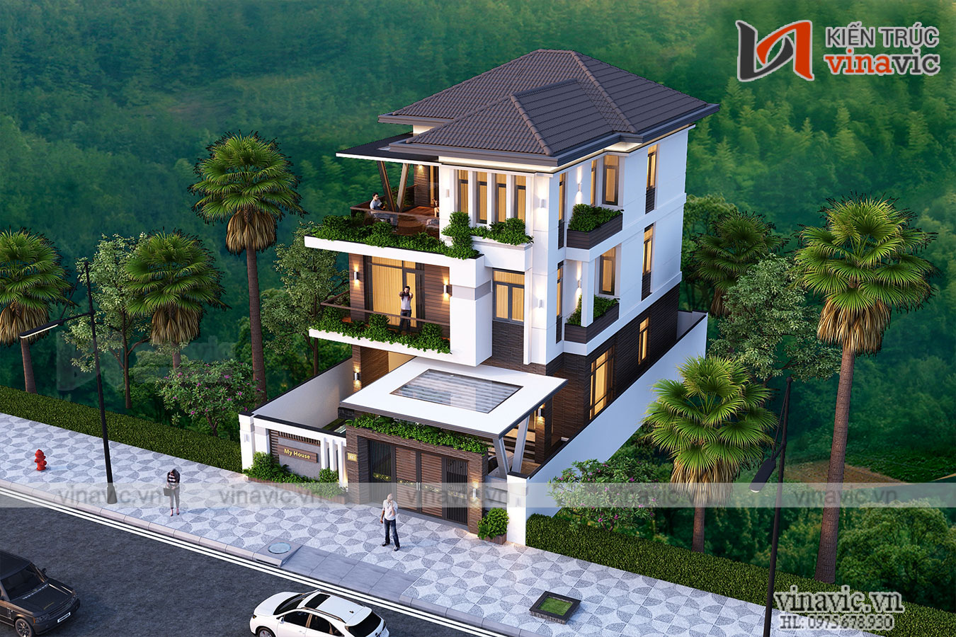 Góc nhìn khác Nhà biệt thự 3 tầng mái thái hiện đại 100m2 3 tầng 3 phòng ngủ