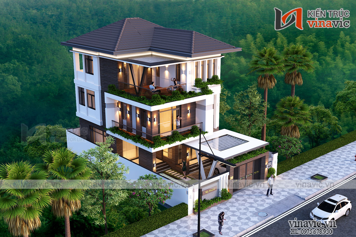 Góc nhìn khác Nhà biệt thự 3 tầng mái thái hiện đại 100m2 3 tầng 3 phòng ngủ