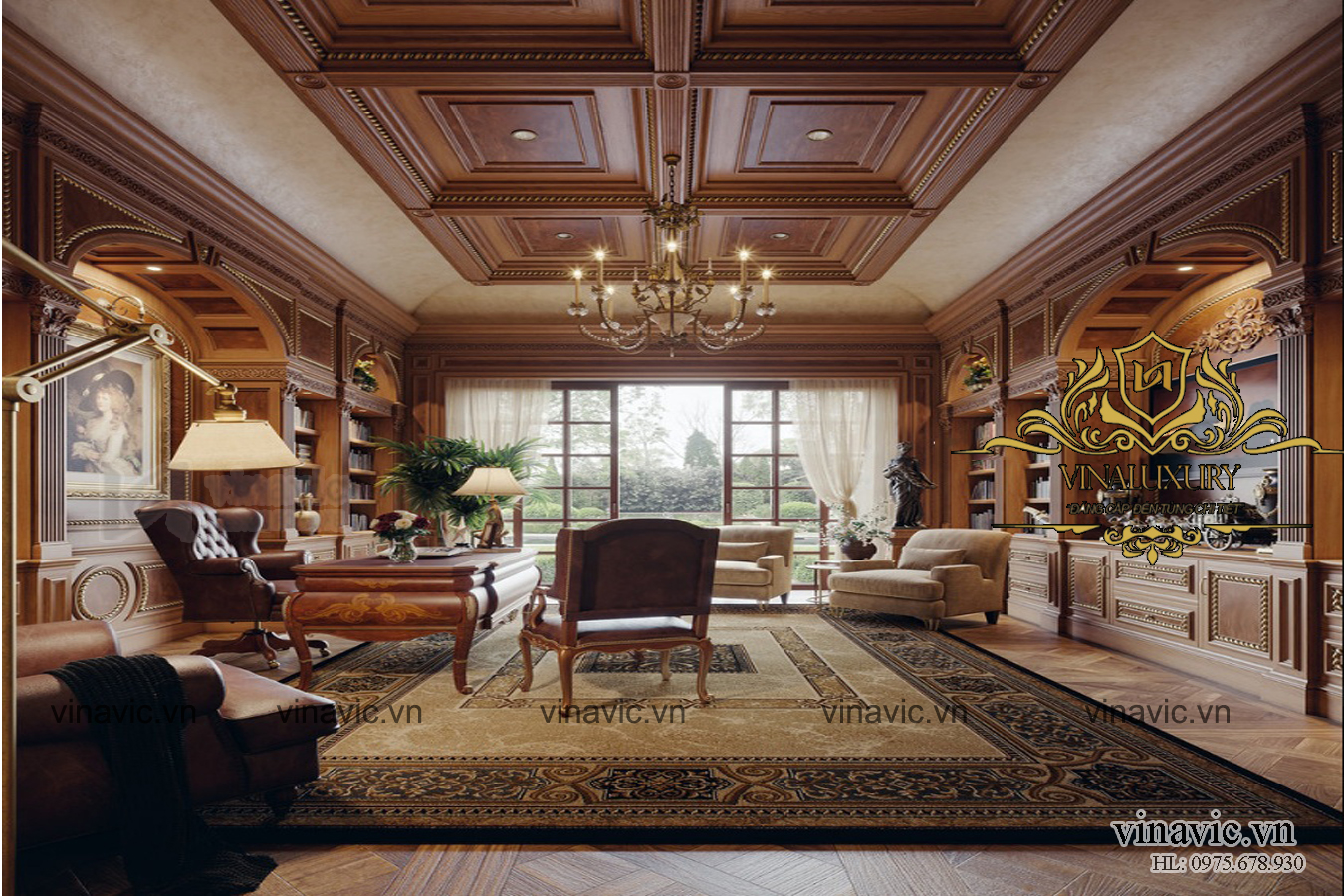 Nội thất phòng làm việc ở một góc nhìn khác, với không gian xanh mướt phía bên ngoài cửa sổ. Những ô cửa lớn với view nhìn đẹp mắt luôn được các kiến trúc sư ưu tiên hàng đầu. Bởi lẽ ánh sáng tự nhiên luôn là một rong những ưu tiên hàng đầu trong thiết kế để con người hòa mình với thiên nhiên tận hưởng không gian sống. Từ đó sẽ có sức khỏe, có niềm vui và công việc ngày một thuận lợi. Bởi thế phòng làm việc được trang trí với không gian thoáng đãng. Tỉ lệ diện tích, đồ vật được tính toán tỉ mỉ chi tiết để đảm bảo tối đa khả năng sử dụng cũng như lưu thông giao thông trong phòng hợp lý nhất.