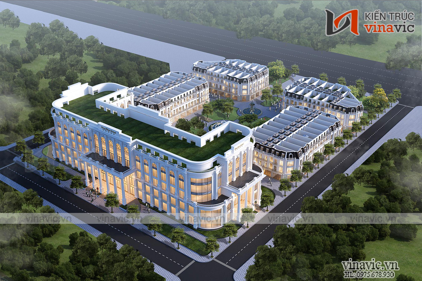 Hình ảnh nhìn từ trên xuống tổ hợp Thiết kế hotel & Shop house