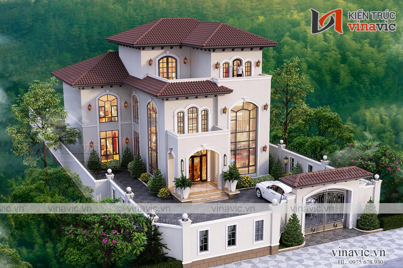 Góc nhìn khác Biệt thự 3 tầng mặt tiền 12m mỗi sàn 180m phong cách địa trung hải