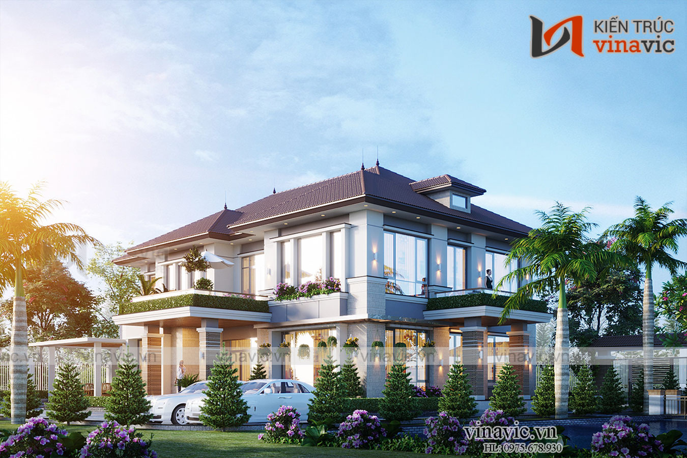 Biệt thự hiện đại 2 tầng có vườn cây ao cá cây xanh quanh nhà BT2002