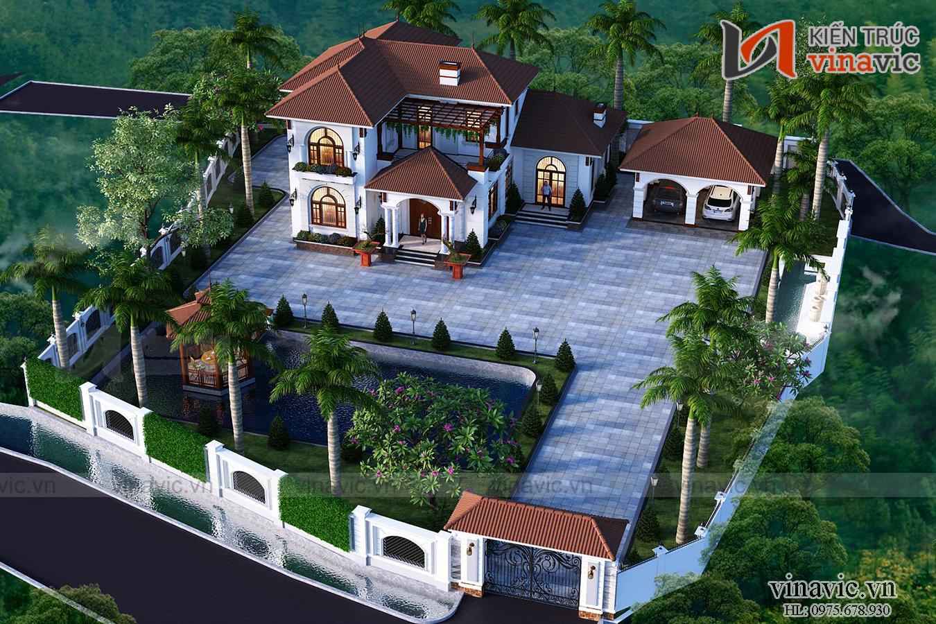 Góc nhìn khác Mẫu nhà chữ L đẹp 2 tấng 180m2 3 phòng ngủ mặt tiền rộng 12m BT2001