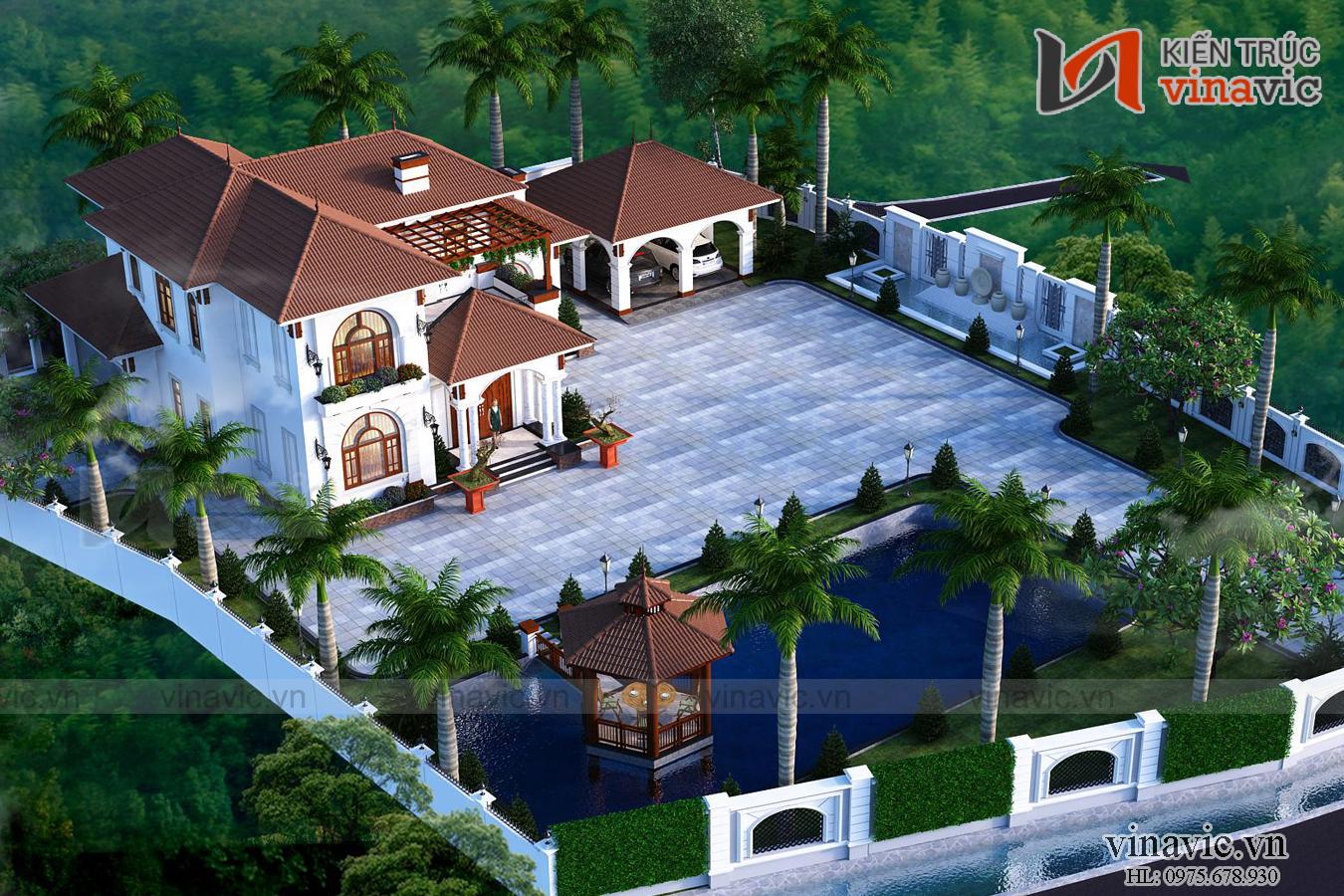 Góc nhìn khác Mẫu nhà chữ L đẹp 2 tấng 180m2 3 phòng ngủ mặt tiền rộng 12m BT2001