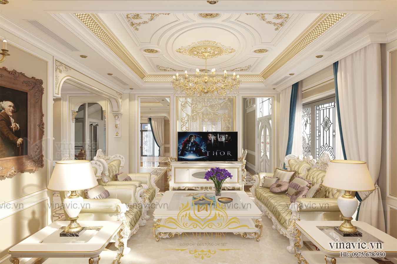 Mẫu thiết kế nội thất biệt thự cổ điển ở Quảng Ninh NT2005