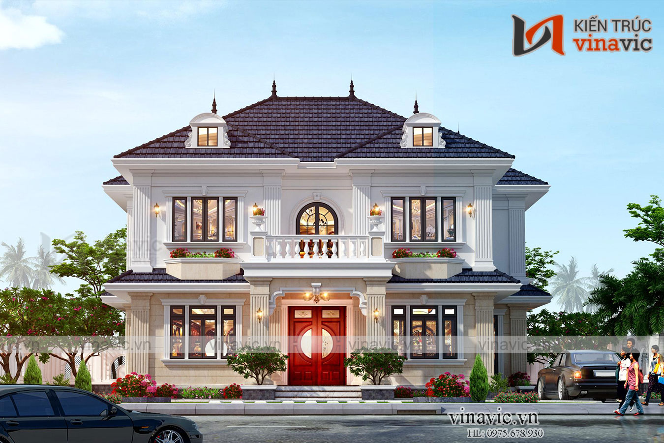 Biệt thự nhà vuông 2 tầng 160m2 tân cổ điển ở Bắc Ninh BT2004