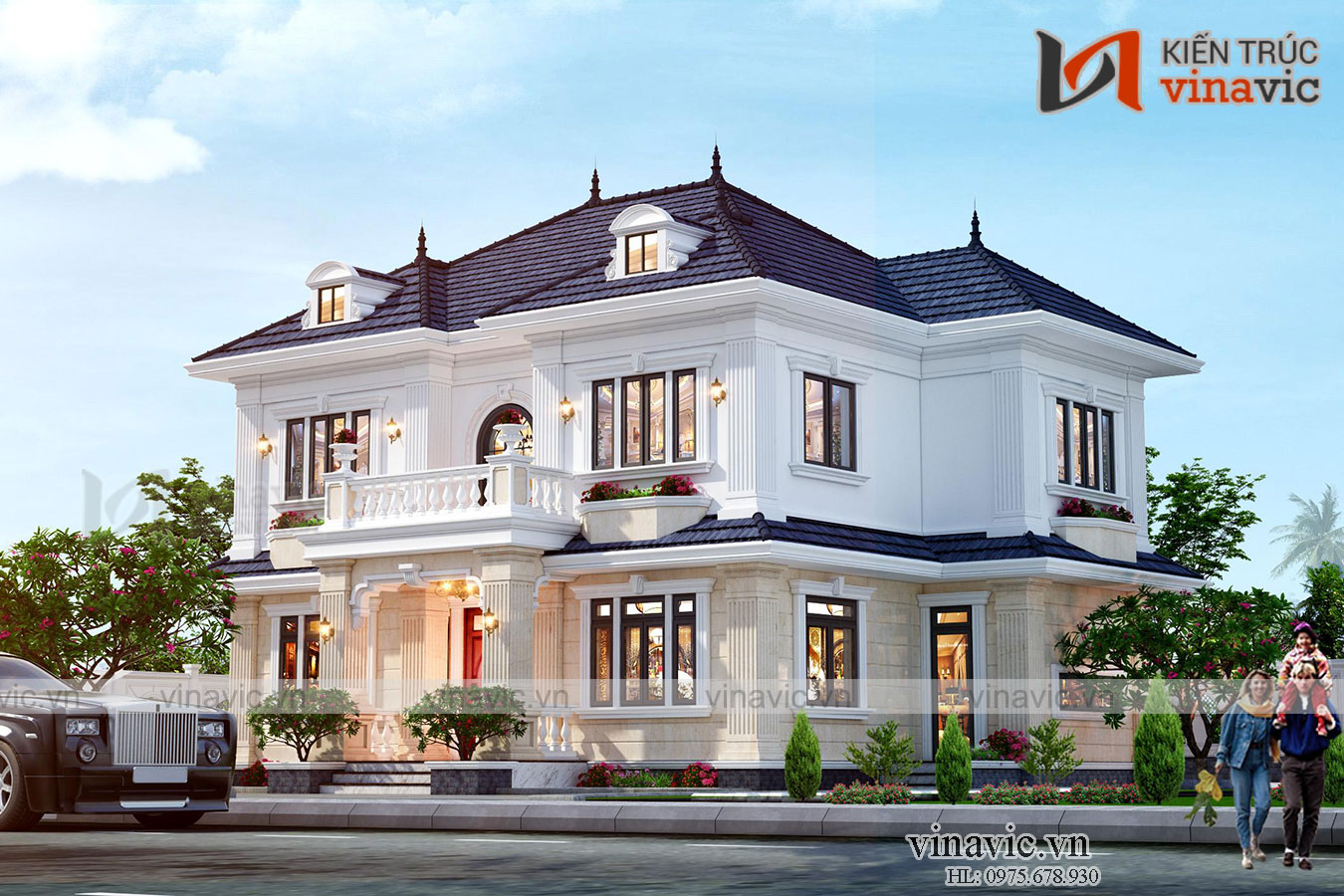 Góc nhìn khác Biệt thự nhà vuông 2 tầng 160m2 tân cổ điển ở Bắc Ninh BT2004