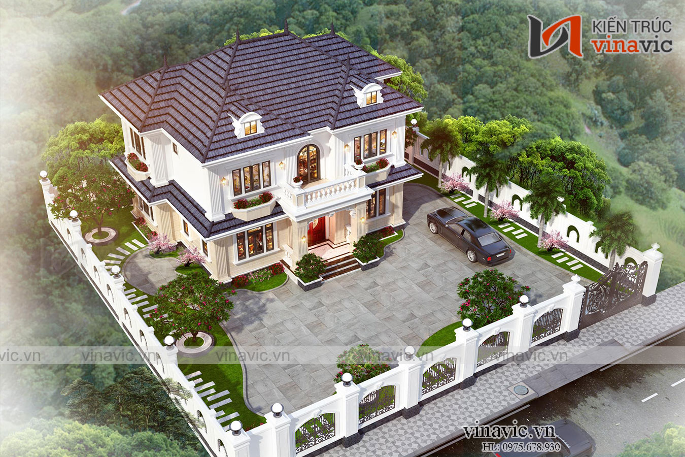 Góc nhìn khác Biệt thự nhà vuông 2 tầng 160m2 tân cổ điển ở Bắc Ninh BT2004