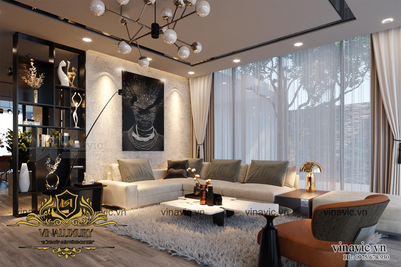 Hình ảnh: Không gian nội thất phòng khách với tông màu trung tính là chủ đạo