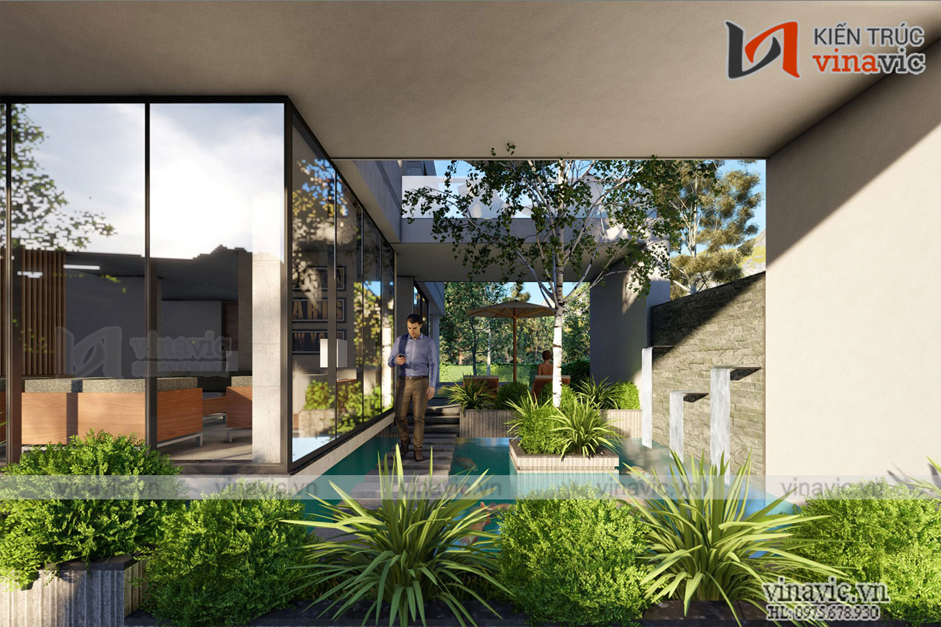 Biệt thự 2 tầng hiện đại 500m2 có hồ cá koi ở Mộc Châu- Sơn La BT2008