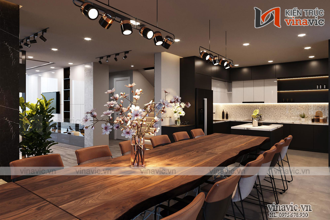 Phòng bếp và phòng ăn Biệt thự 2 tầng hiện đại 500m2 có hồ cá koi ở Mộc Châu- Sơn La BT2008