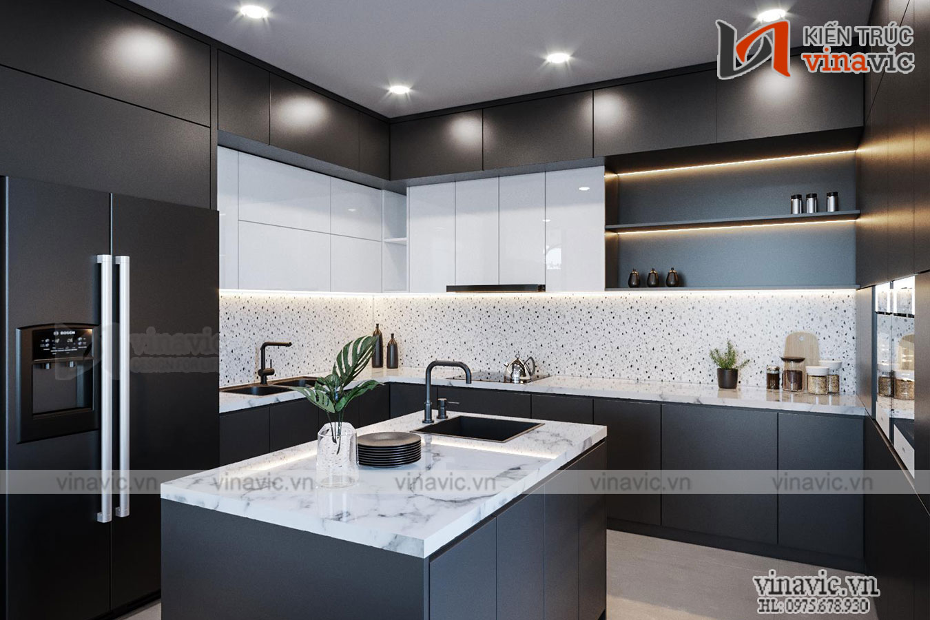 Phòng bếp Biệt thự 2 tầng hiện đại 500m2 có hồ cá koi ở Mộc Châu- Sơn La BT2008