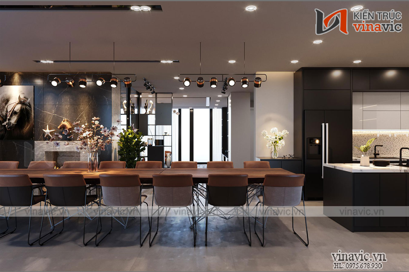 Phòng ăn ở góc nhìn khác Biệt thự 2 tầng hiện đại 500m2 có hồ cá koi ở Mộc Châu- Sơn La BT2008