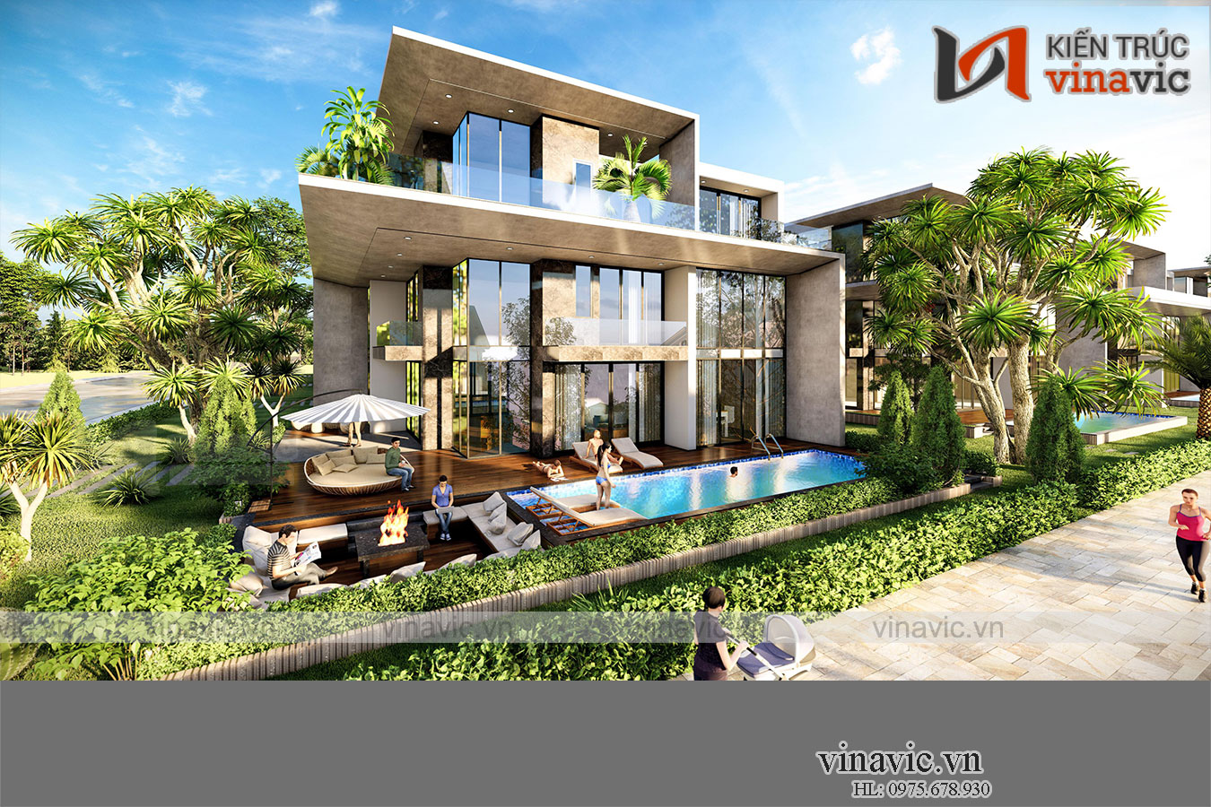 Biệt thự hiện đại 250m2 3 tầng kt 16x16m có hồ bơi ở Quảng Bình BT2013