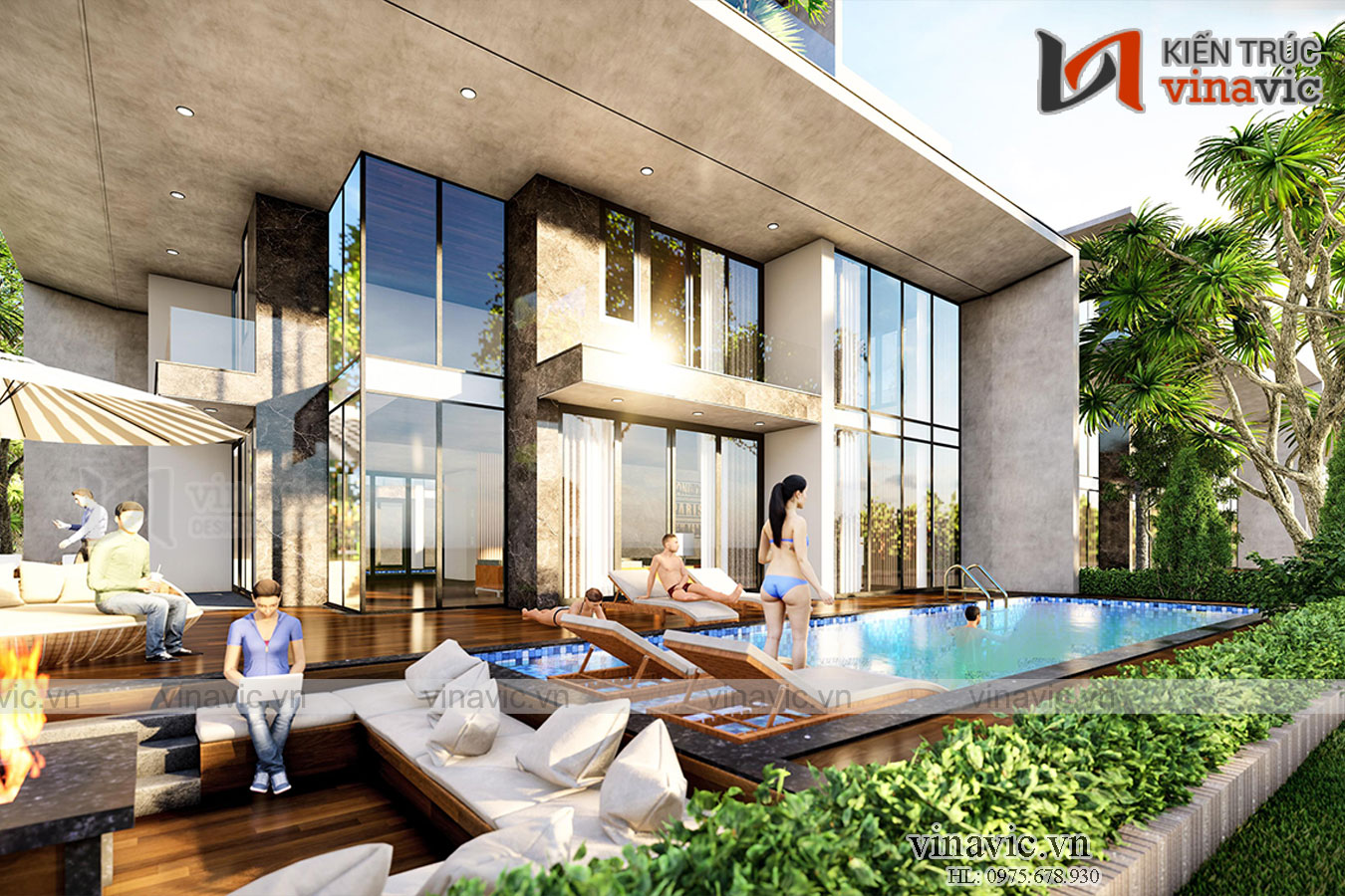 Biệt thự hiện đại 250m2 3 tầng kt 16x16m có hồ bơi ở Quảng Bình BT2013