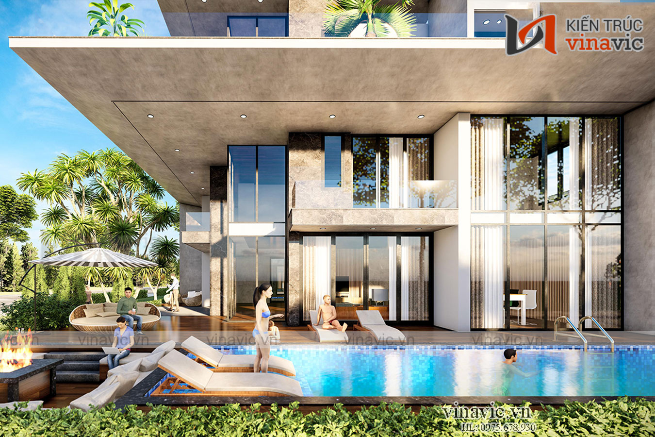 Biệt thự hiện đại 250m2 3 tầng kt 16x16m có hồ bơi ở Quảng Bình BT2013